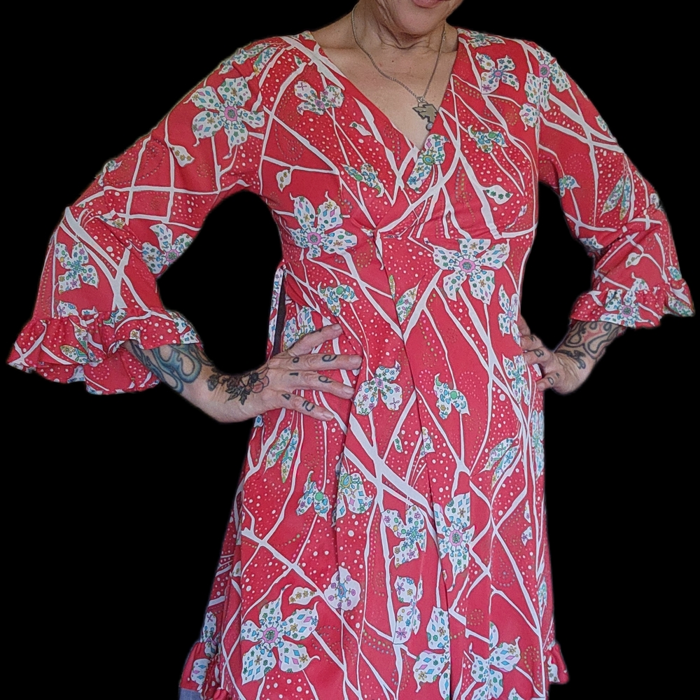 Vintage red psychedelic flower print mini dress set by Tommie